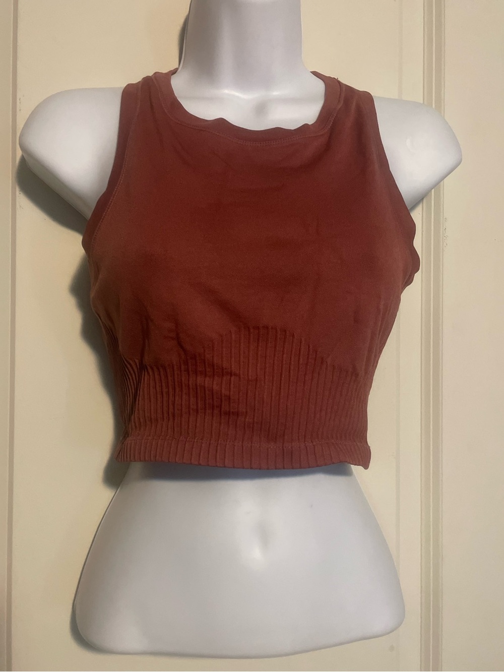 Contouring rust colored yoga crop